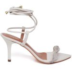 8967 Sandália Salto Médio Bico Folha Napa Off White/Tira Strass