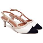 3201 Scarpin Slingback Salto Baixo Nob Preto/ Napa Off White/Bege