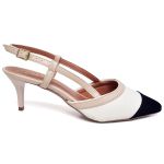 3201 Scarpin Slingback Salto Baixo Nob Preto/ Napa Off White/Bege