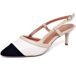 3201 Scarpin Slingback Salto Baixo Nob Preto/ Napa Off White/Bege