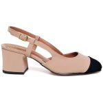 5665 Scarpin Slingback Salto Médio Nobuck Preto/Nude