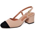 5665 Scarpin Slingback Salto Médio Nobuck Preto/Nude