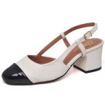 5665 Scarpin Slingback Salto Médio Verniz Preto/Napa Off White