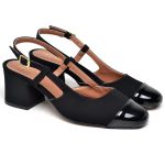 5665 Scarpin Slingback Salto Médio Verniz/Nobuck Preto