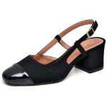 5665 Scarpin Slingback Salto Médio Verniz/Nobuck Preto
