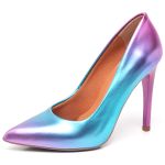 Scarpin Salto Alto Degrade Metal Turquesa