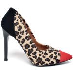 7107 Scarpin Salto Alto Nobuck Vermelho/Pelo Onça