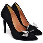 7108 Scarpin Salto Alto Nobuck Preto com Laço Strass