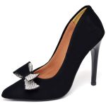 7108 Scarpin Salto Alto Nobuck Preto com Laço Strass
