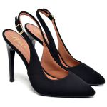 7968 Scarpin Slingback Salto Alto Nobuck Preto