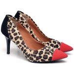 8107 Scarpin Salto Médio Nobuck Vermelho/Pelo Onça