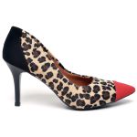 8107 Scarpin Salto Médio Nobuck Vermelho/Pelo Onça