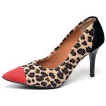 8107 Scarpin Salto Médio Nobuck Vermelho/Pelo Onça