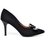 8108 Scarpin Salto Médio Nobuck Preto com Laço Strass