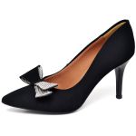 8108 Scarpin Salto Médio Nobuck Preto com Laço Strass