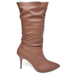 9106 Bota Cano Médio Enrugado Salto Fino Médio Napa Caramelo
