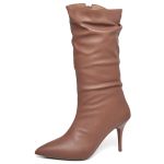 9106 Bota Cano Médio Enrugado Salto Fino Médio Napa Caramelo