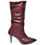9106 Bota Cano Médio Enrugado Salto Fino Médio Napa Marsala