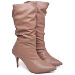 9106 Bota Cano Médio Enrugado Salto Médio Napa Mocha Mousse