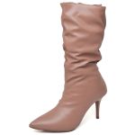 9106 Bota Cano Médio Enrugado Salto Médio Napa Mocha Mousse