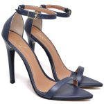 7910 Sandália Salto Alto Bico Folha Napa Navy