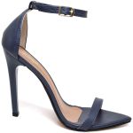7910 Sandália Salto Alto Bico Folha Napa Navy