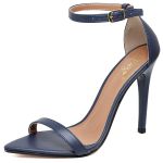 7910 Sandália Salto Alto Bico Folha Napa Navy
