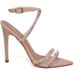 7976 Sandália Salto Alto Bico Folha Napa Rosado/Tira Strass