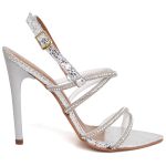 7980 Sandália Salto Alto Bico Folha Cristal Ouro Light/Tira Strass