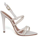 7980 Sandália Salto Alto Bico Folha Napa Off White/Tira Strass