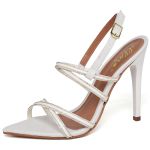 7980 Sandália Salto Alto Bico Folha Napa Off White/Tira Strass