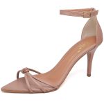 8912 Sandália Salto Médio Bico Folha Napa Mocha Mousse