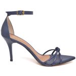 8912 Sandália Salto Médio Bico Folha Napa Navy