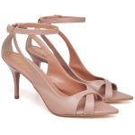 8929 Sandália Salto Médio Bico Folha Napa Mocha Mousse