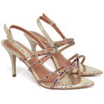8980 Sandália Salto Médio Bico Folha Cristal Prata/Tira Strass