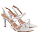 8980 Sandália Salto Médio Bico Folha Cristal Ouro Light/Tira Strass