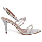 8980 Sandália Salto Médio Bico Folha Cristal Ouro Light/Tira Strass