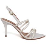 8980 Sandália Salto Médio Bico Folha Napa Off White/Tira Strass