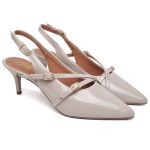 3271 Scarpin Slingback Salto Baixo Verniz Aveia