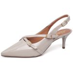 3271 Scarpin Slingback Salto Baixo Verniz Aveia