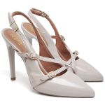 7971 Scarpin Salto Alto Bico Folha Verniz Aveia