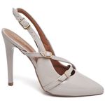 7971 Scarpin Salto Alto Bico Folha Verniz Aveia