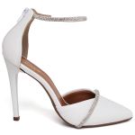7978 Scarpin Salto Alto Bico Folha Napa Branco/Tira Strass