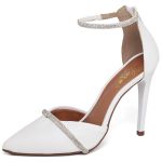 7978 Scarpin Salto Alto Bico Folha Napa Branco/Tira Strass
