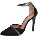 7978 Scarpin Salto Alto Bico Folha Nobuck Preto/Tira Strass