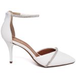8978 Scarpin Salto Médio Bico Folha Napa Branco/Tira Strass
