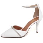8978 Scarpin Salto Médio Bico Folha Napa Branco/Tira Strass
