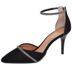 8978 Scarpin Salto Médio Bico Folha Nobuck Preto/Tira Strass