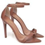 7910 Sandália Salto Alto Bico Folha Napa Caramelo