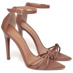 7912 Sandália Salto Alto Bico Folha Napa Caramelo